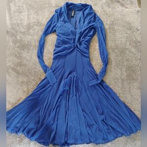 Elana Kattan MAXIMA Royal Blue Mesh Fit And Flare Dress With Mesh Cardigan